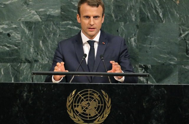 French President Emmanuel Macron addresses a 72nd United Nations General Assembly during UN domicile in New York. PHOTO: REUTERS