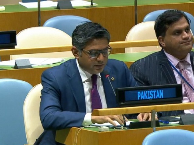 Pakistani nominee Tipu Usman sportive Pakistan's right of respond during a United Nations. PHOTO: ONLINE