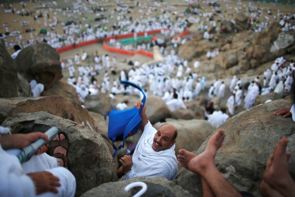 Pilgrims gather on Mount Mercy on the plains of Arafat. PHOTO: REUTERS