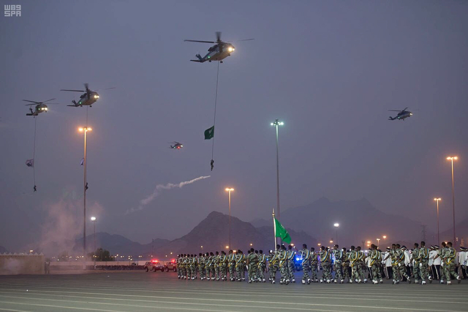 Members of Saudi security forces demonstate their skills during a military parade in preparation for the Hajj in Makkah, Saudi Arabia. PHOTO: REUTERS