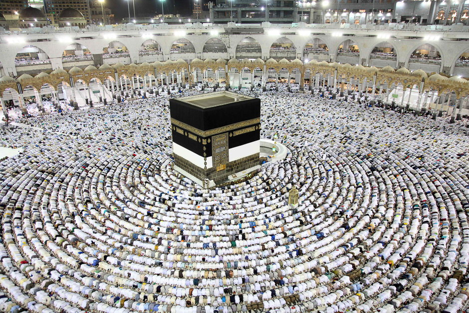 Muslim worshippers perform the Isha prayers at the Holy Kaaba prior to Hajj. PHOTO: AFP