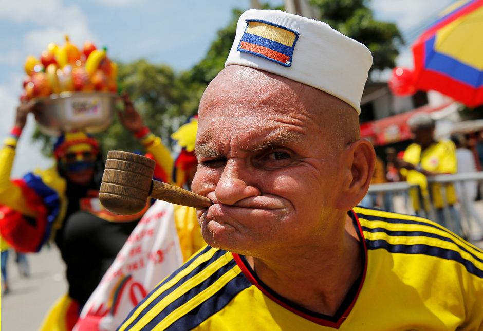 A fan of Colombia before the match between, 2018 World Cup Qualifications, Colombia v Brazil, Barranquilla PHOTO: REUTERS
