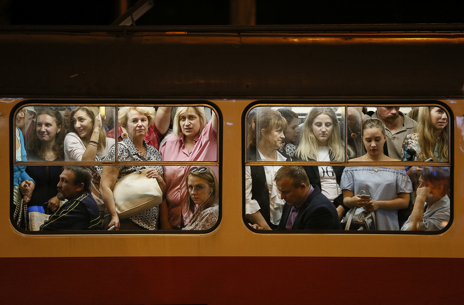 Passengers are seen inside a tram in Kiev, Ukraine. PHOTO: REUTERS