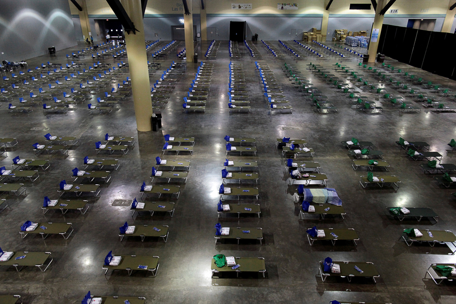 Camp beds are set up at a convention centre for Caribbean refugees whose homes were destroyed by Hurricane Irma, in San Juan, Puerto Rico. PHOTO: REUTERS