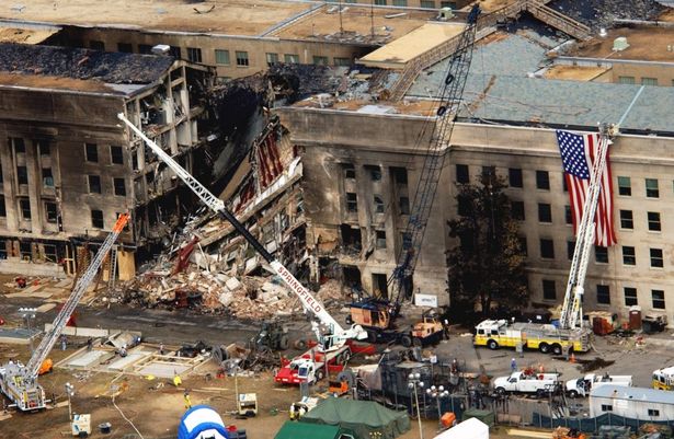 An aerial view of the damage at the Pentagon two days after Sept. 11, 2001. PHOTO: US AirForce