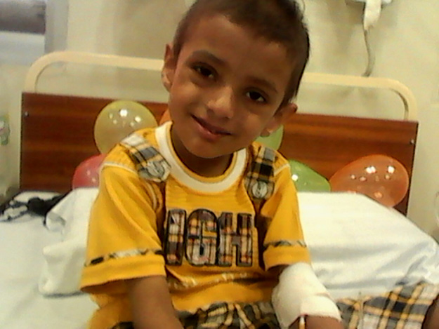 Obaid preparing to receive an infusion on his birthday