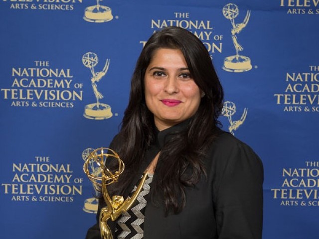 Sharmeen Obaid Chinoy posing with her Emmy. PHOTO: PUBLICITY