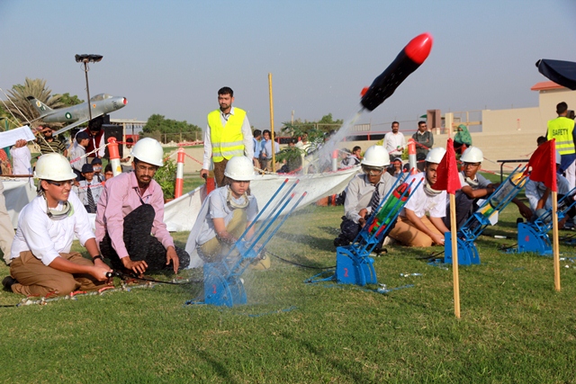 A short-range water rocket competition was held. PHOTO: ATHAR KHAN/EXPRESS