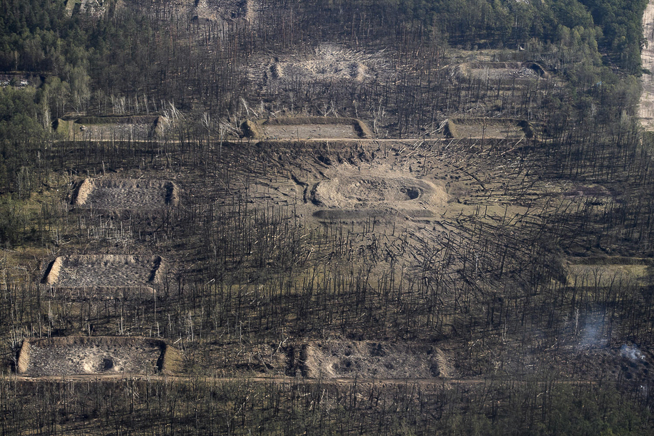 An aerial view shows the territory of a military base following recent massive explosions at ammunition depots in the Vynnytsya region, Ukraine. PHOTO: REUTERS