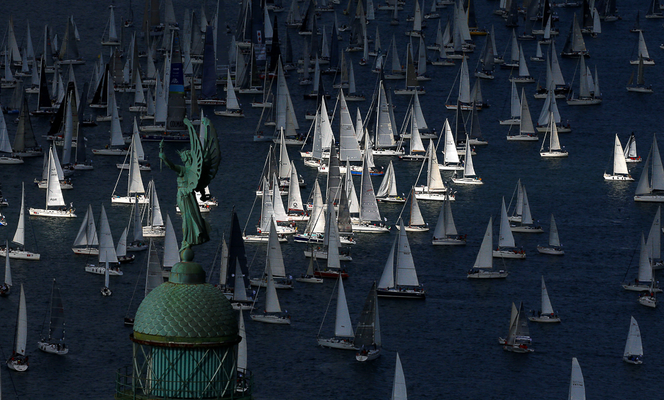 Sailing boats gather at the start of the Barcolana regatta in front of Trieste harbour, Italy. PHOTO: REUTERS