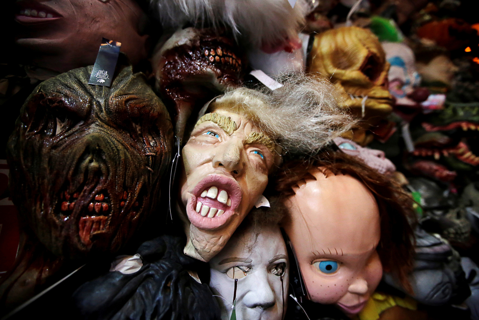 A mask depicting US President Donald Trump is seen at a local costume shop, in Puebla, Mexico. PHOTO: REUTERS