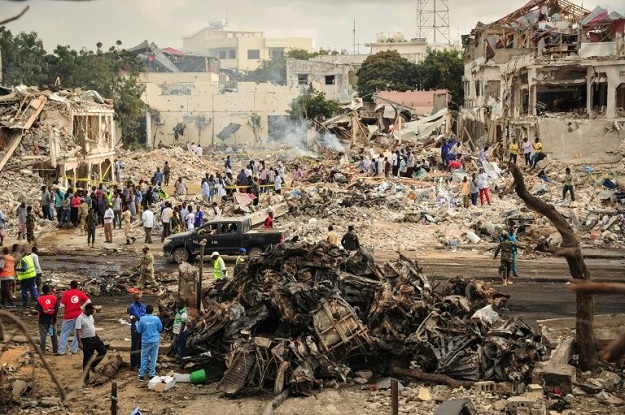 The explosion occurred at a junction in Hodan, a bustling commercial district of Mogadishu which has many shops, hotels and businesses in the Somali capital's northwest. PHOTO: AFP