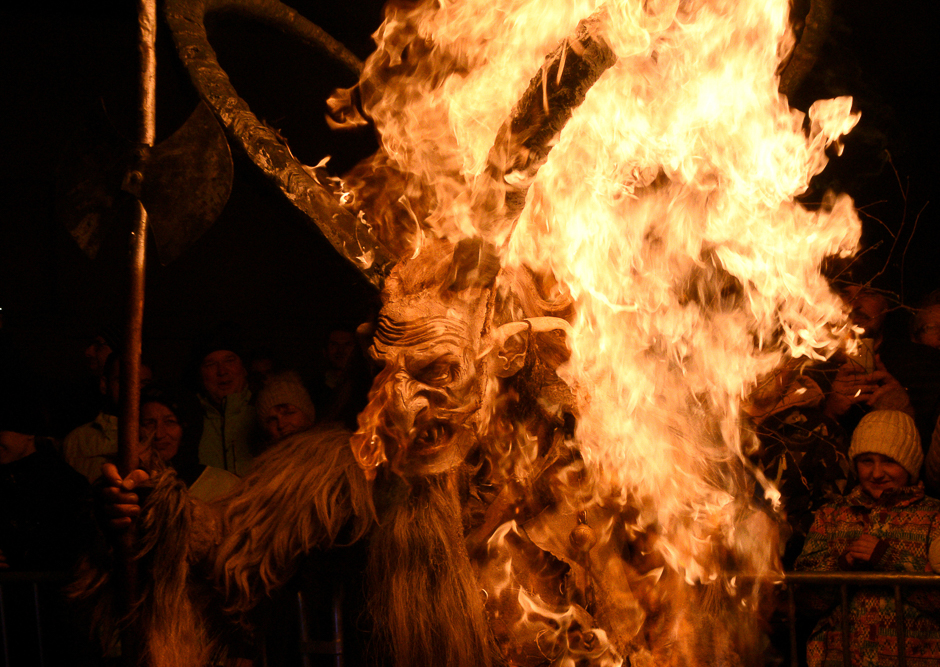 A man dressed as a devil performs during a Krampus show in Goricane, Slovenia. PHOTO: REUTERS