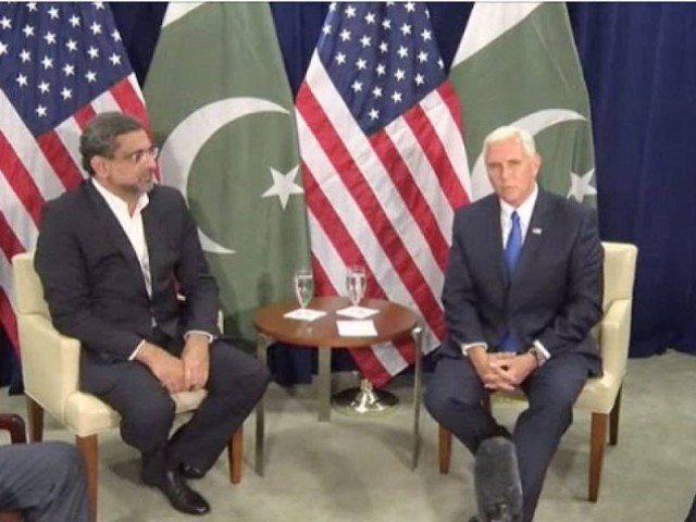 in this file photo pm khaqan abbasi meets us vice president mike pence in new york photo pid