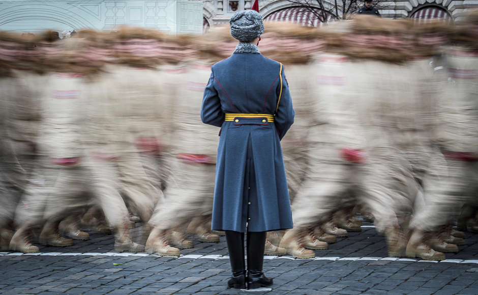 Participants march during the military parade at Red Square in Moscow. PHOTO: AFP