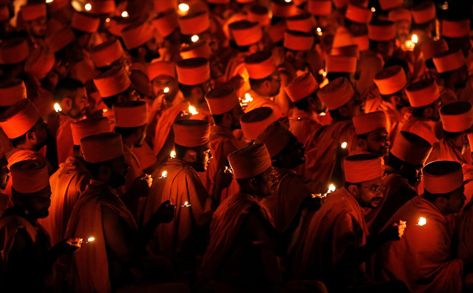 Hindu saints perform rituals to celebrate Akshardham temple's silver jubilee in Gandhinagar, India. PHOTO: REUTERS