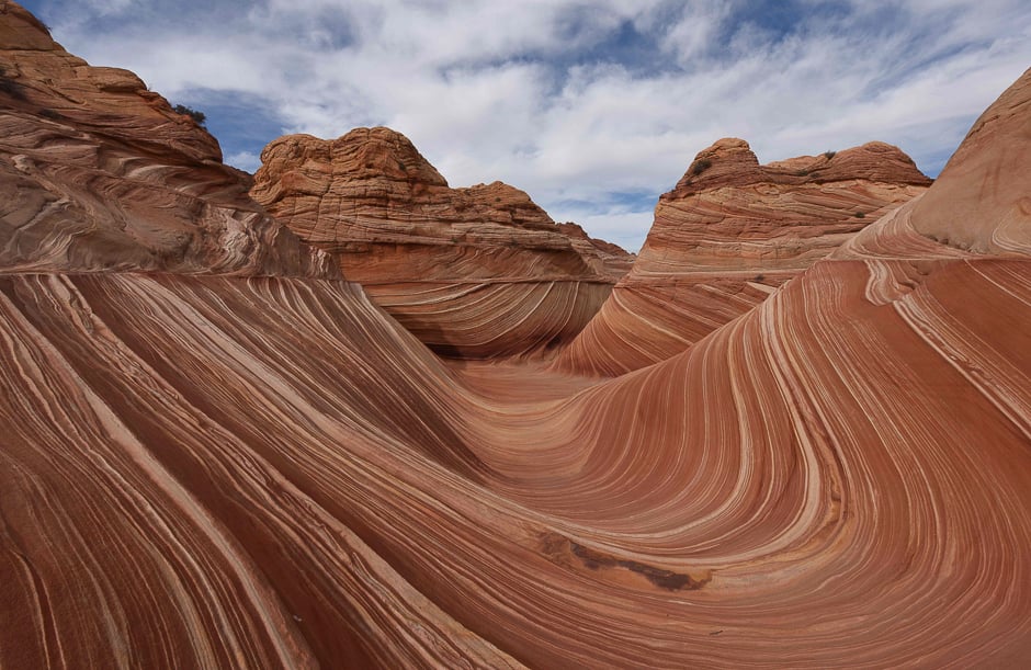 The unique U-shaped troughs of 'The Wave' rock formation are seen at the Coyotes Buttes North wilderness area near Page, Arizona. PHOTO: AFP