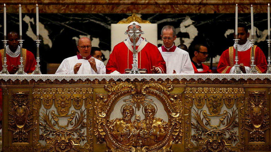 Pope Francis blesses the altar as he leads a Mass for cardinals and bishops who have passed away over the past year, at the St. Peter's basilica in Vatican. PHOTO: REUTERS