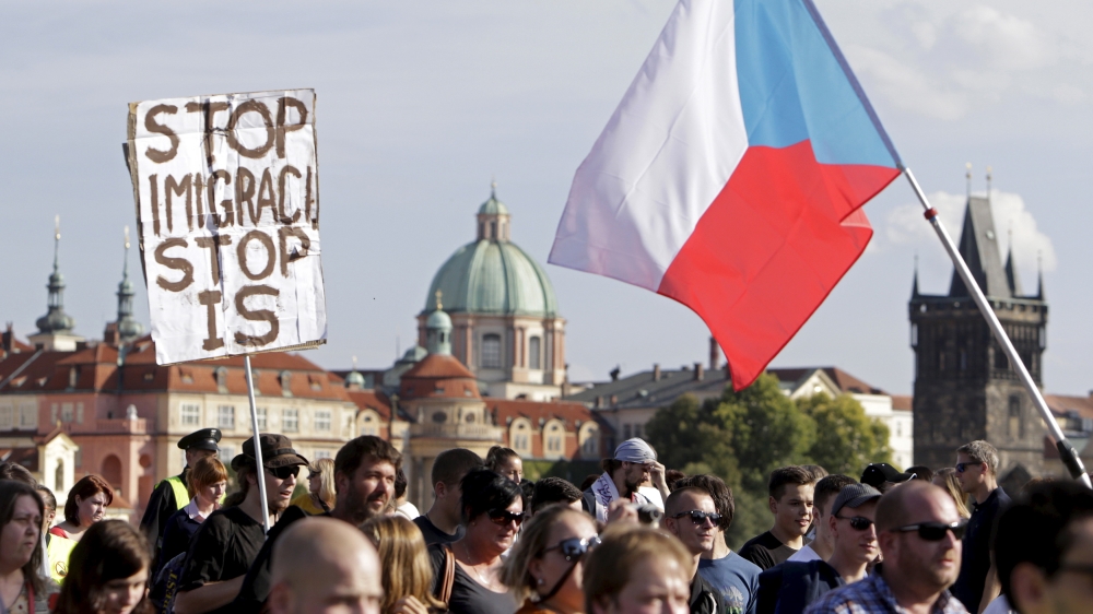 Demonstrators march during an anti-immigrant rally in Prague on September 12, 2015 PHOTO: REUTERS