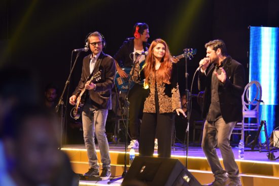 Strings and Momina Mustehsan performing live at the launch of Emerging Pakistan