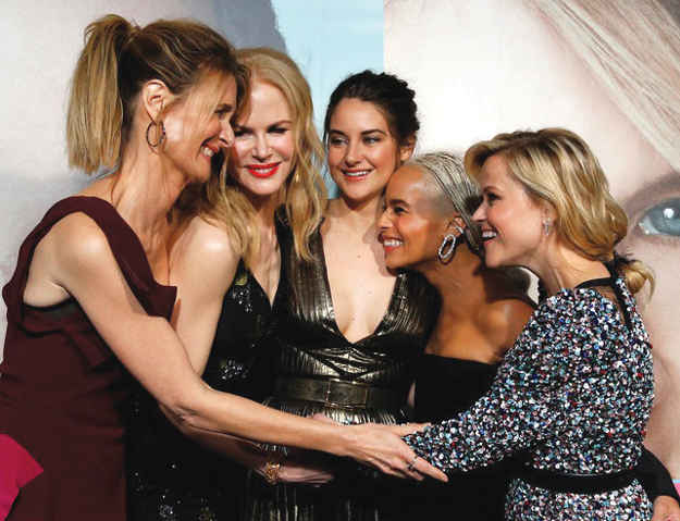 Cast members (L-R) Laura Dern, Nicole Kidman, Shailene Woodley, Zoe Kravitz and Reese Witherspoon pose at the premiere of the HBO television series 