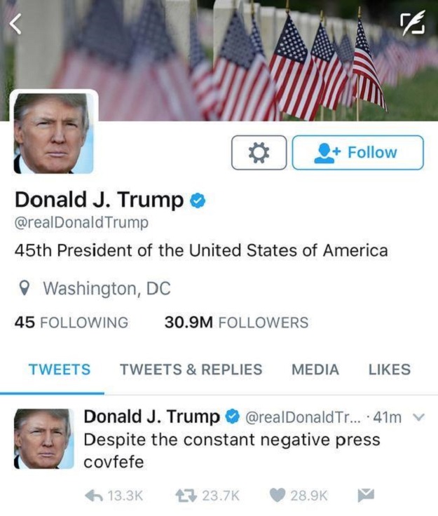 A late night Tweet is seen from the personal Twitter account of U.S. President Donald Trum. PHOTO: REUTERS