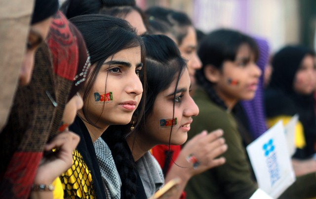 The girls had come from SMB Fatima Jinnah Government Girls School. PHOTO: ATHAR KHAN/EXPRESS