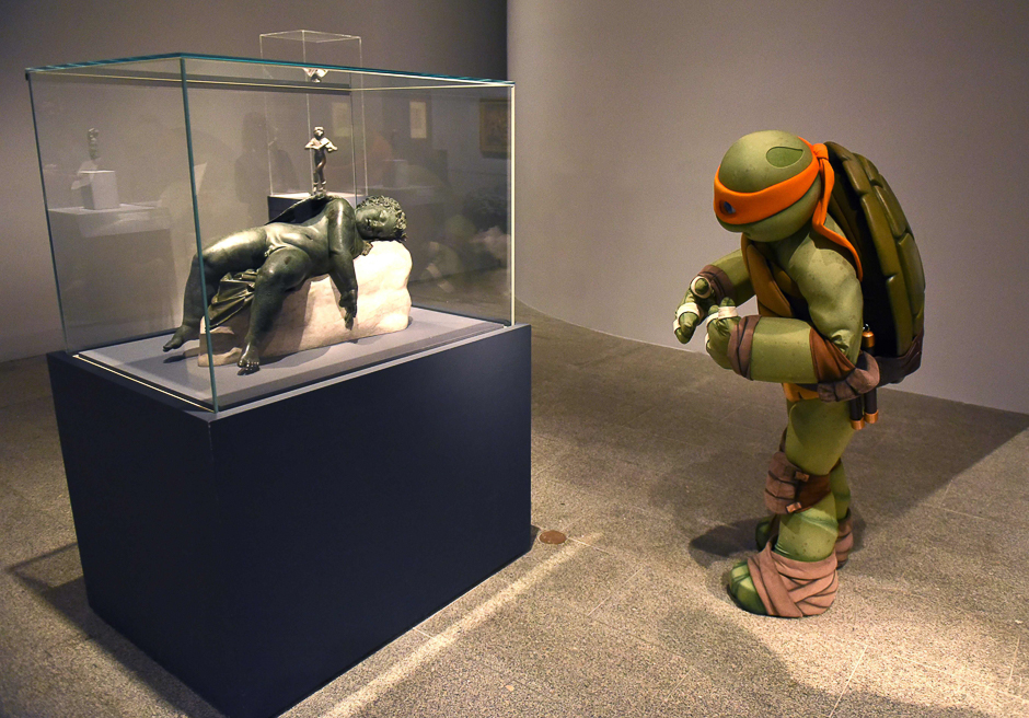The Teenage Mutant Ninja Turtle Michelangelo, aka Mikey, visits the exhibition 