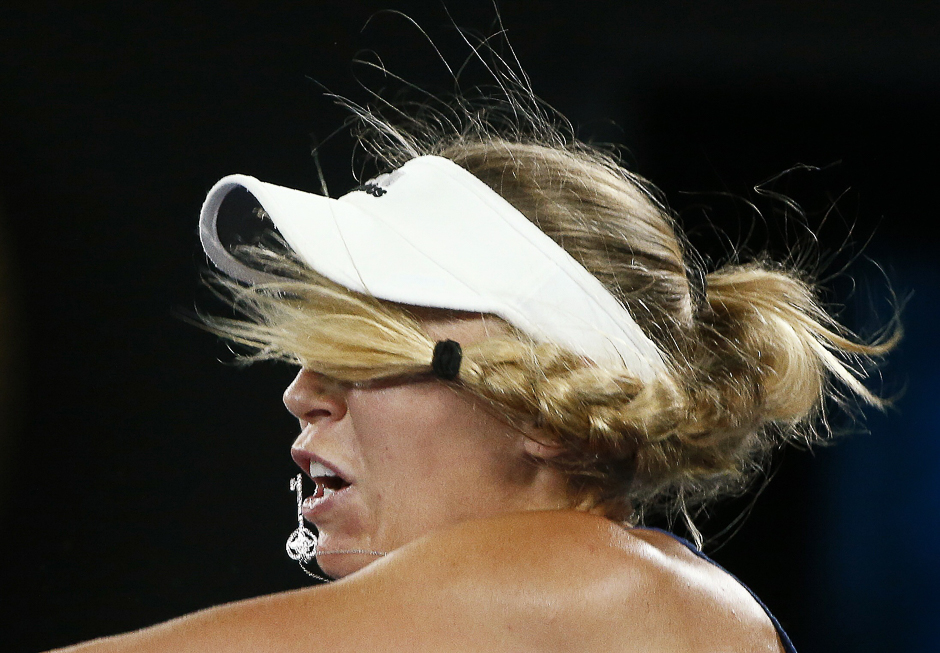 Caroline Wozniacki of Denmark hits a shot against Carla Suarez Navarro of Spain during the Australian Open, Melbourne, Australia. PHOTO: REUTERS
