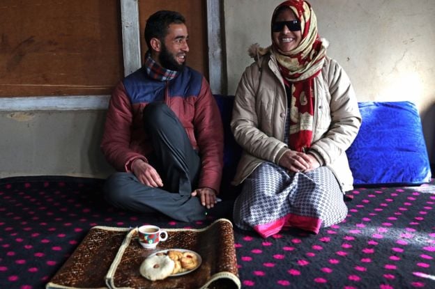 Muzaffar Bhat tutoring Insha Mushtaq. PHOTO COURTESY: BBC