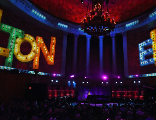 Elton John announced his retirement from touring under the Roman-inspired dome and columns of Gotham Hall, a former bank turned event space in Midtown Manhattan, and offered a virtual reality retrospective of his career PHOTO: AFP