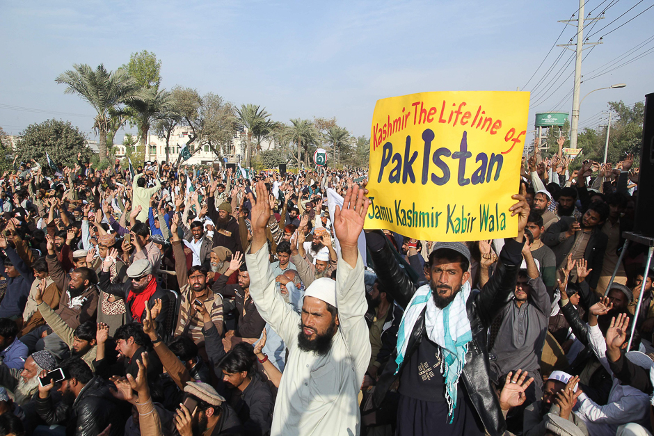 Pakistani women shout slogans to mark Kashmir Solidarity Day during a rally in Lahore. PHOTO: AFP