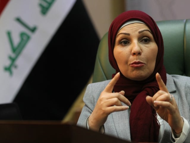 Baghdad Mayor Thikra Alwash during a meeting. Photo: AFP