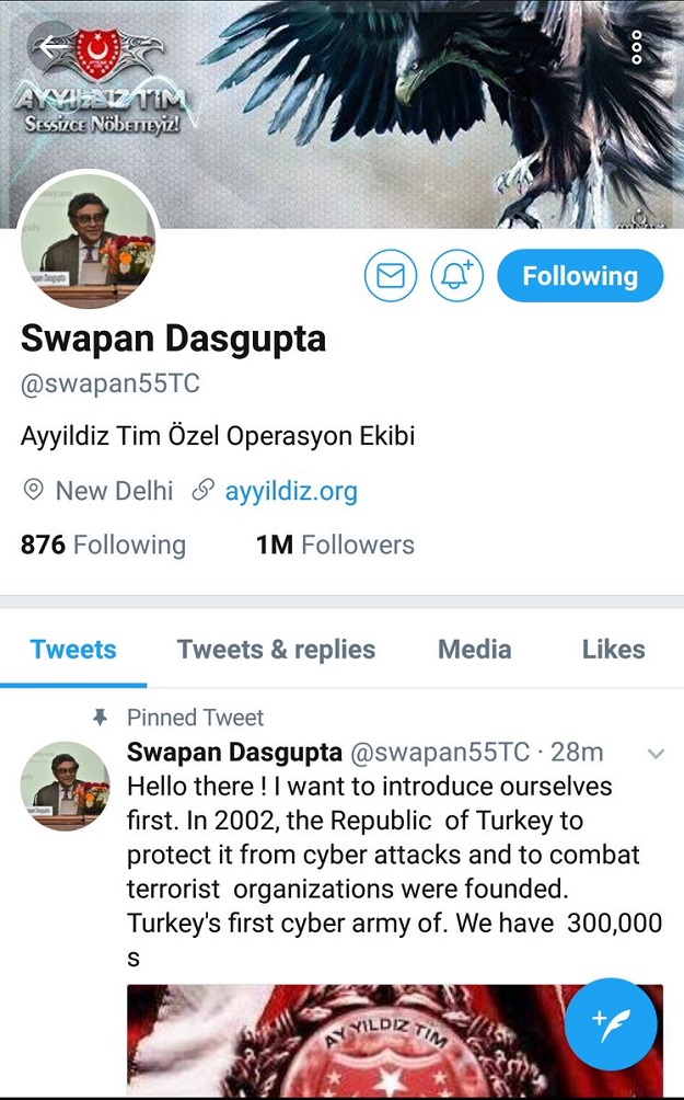 Account of Rajya Sabha Presidential Nominee Swapan Dasgupta compromised. 
