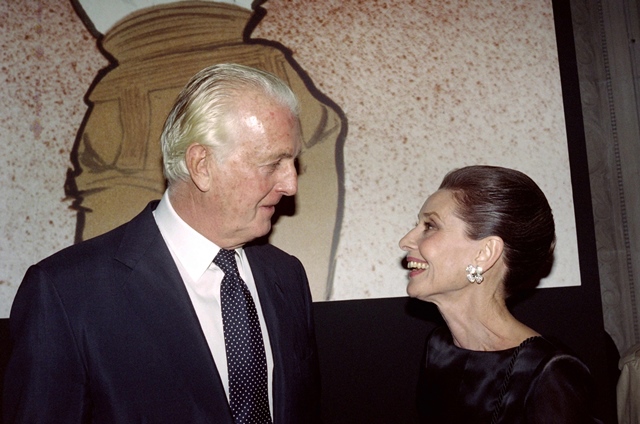 In this file photo taken on October 21, 1991 French designer Hubert de Givenchy (L) and American actress Audrey Hepburn talk together at the Galliera Museum in Paris during a reception honoring Givenchy for his 40 years in fashion. PHOTO: AFP