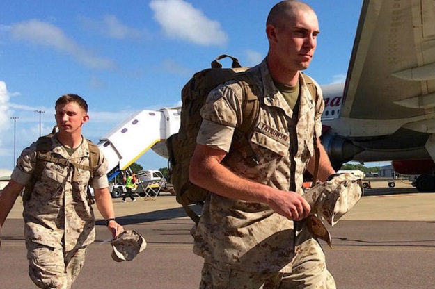 US Marines disembark a plane as they arrive for the sixth annual Marinesâ deployment at Darwin in northern Australia, April 18, 2017. PHOTO: Reuters/ File