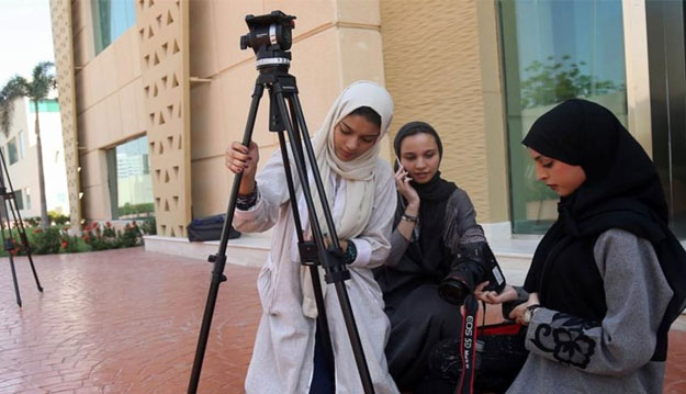 Saudi women study film making at a university in Jeddah. PHOTO: REUTERS