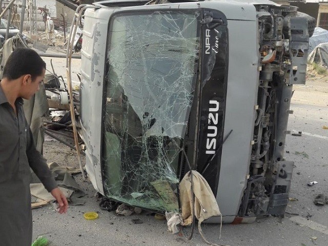 Two suicide bombers killed in Mian Gundi FC post attack; seven policemen injured in Airport Road attack. PHOTO: EXPRESS