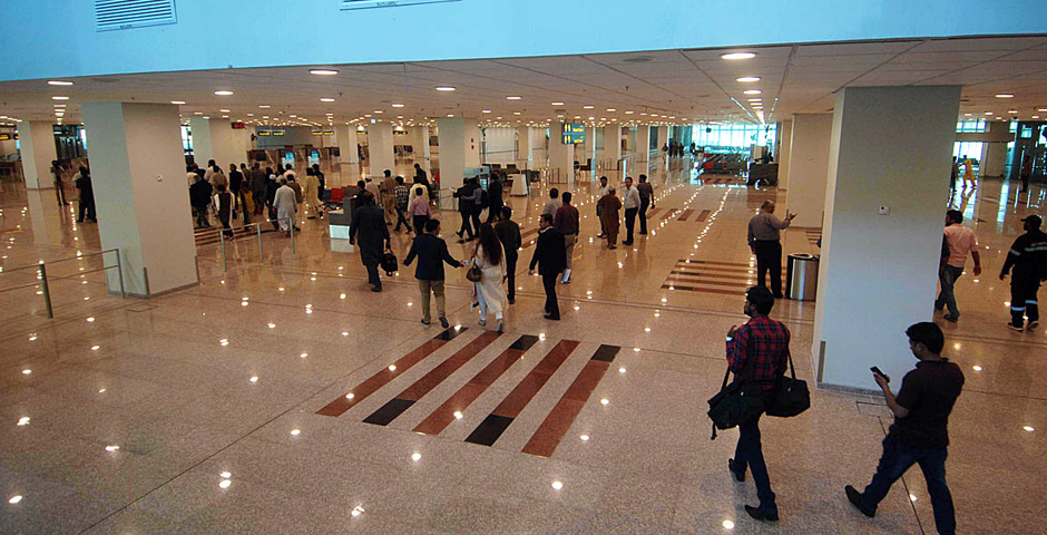 Journalists on a brief visit to the newly constructed international airport. Photo: APP 