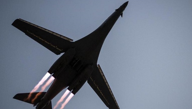A B-1B Lancer takes off from Al Udeid Air Base, Qatar, to conduct combat operations. PHOTO COURTESY: CNN