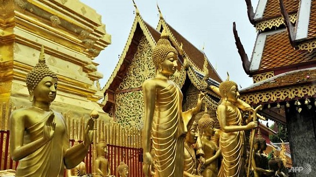 Protesters say the mountain, which looms over Chiang Mai and hosts a hugely popular temple believed to hold a relic of the Buddha, is a sacred site and conservation area. PHOTO: AFP