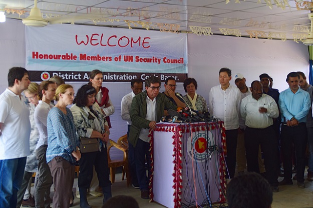 United Nations Security Council members meet the press after visiting Rohinfya refugee camps in Bangladesh's Ukhia's district on 29 April 2018. PHOTO: AFP 