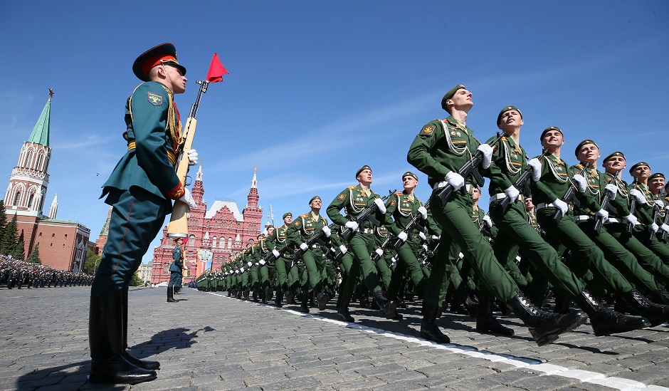 Russian servicemen march at Red Square during the Victory Day military parade. PHOTO: AFP