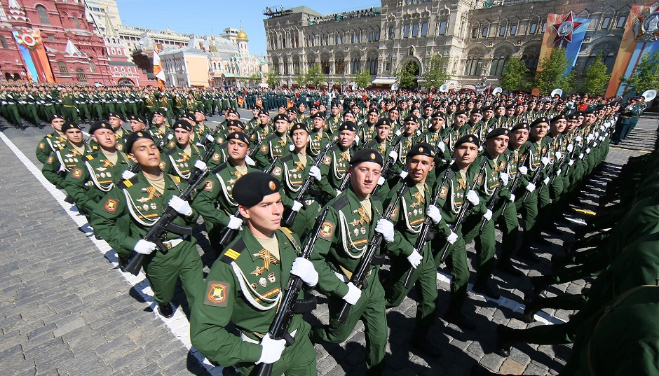 Russian servicemen march at Red Square during the Victory Day military parade. PHOTO: AFP