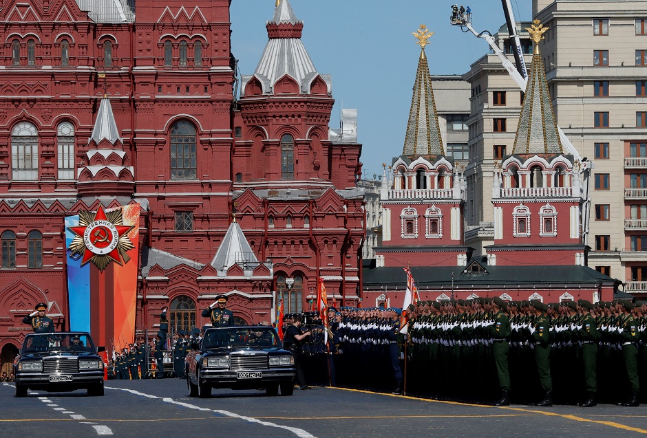  Russian Defence Minister Sergei Shoigu salutes as he takes part in the Victory Day parade. PHOTO: REUTERS