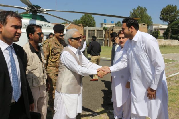 Caretaker PM Mulk arrives in Swat. PHOTO: EXPRESS