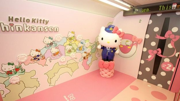 A large Hello Kitty doll in crew uniform, inside Hello Kitty themed train in Japan. PHOTO: AFP