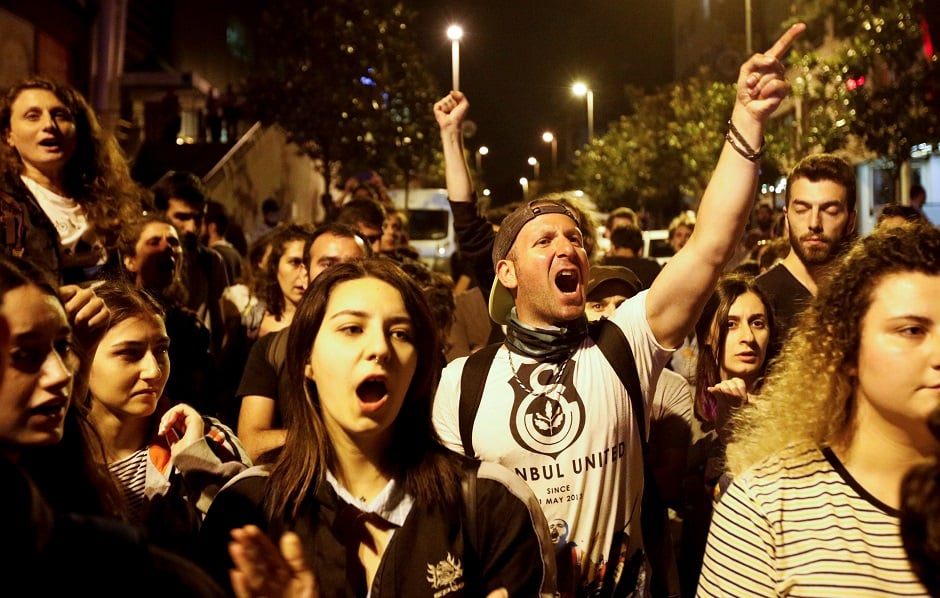 People protest against results of the elections in Istanbul, Turkey. PHOTO: REUTERS