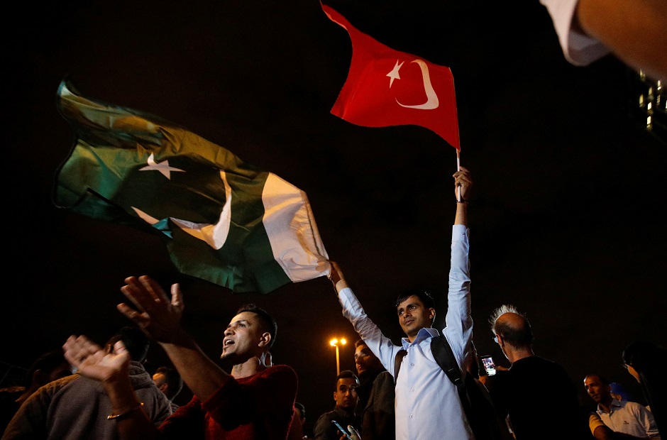  Supporters of Turkish President Tayyip Erdogan celebrate at Taksim square in Istanbul, Turkey. PHOTO: REUTERS 