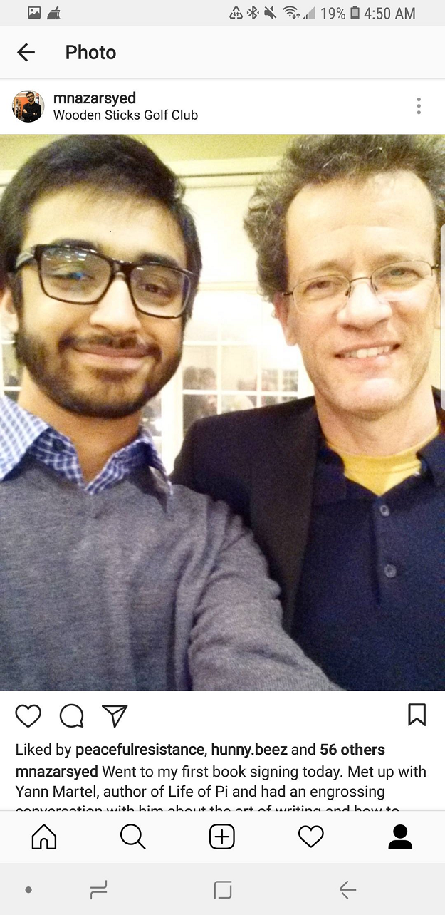 Nazar Syed meets Yann Martel, author of life of Pi PHOTO COURTESY: M NAZAR SYED